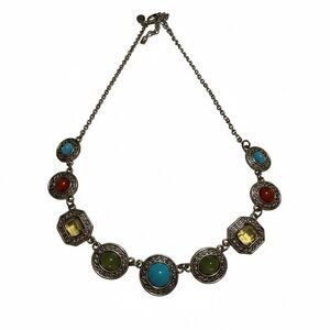 2028 vintage-style Necklace w/ multiple faux stones in Antique Gold tone 16”-18”